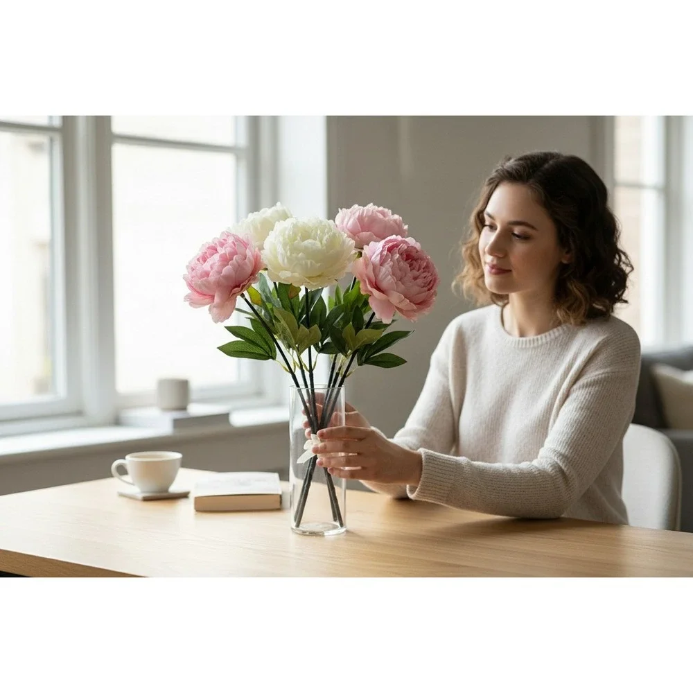 Threshold Peony Artificial Floral Stems Home Decor Pink White Brand New 3pc Set